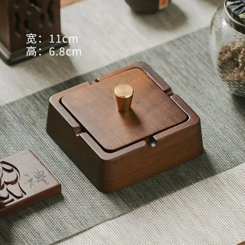 Solid Wood Ashtray With Lid